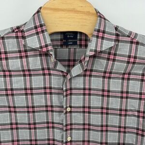 Johnnie-O Top Shelf Men's Gray‎ Pink Plaid Button Down Long Sleeve Shirt